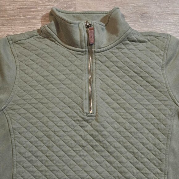 LL Bean Sweater Womens Size Medium Green Quilted 1/4 Zip Quarter Zip Sweatshirt - Picture 3 of 7